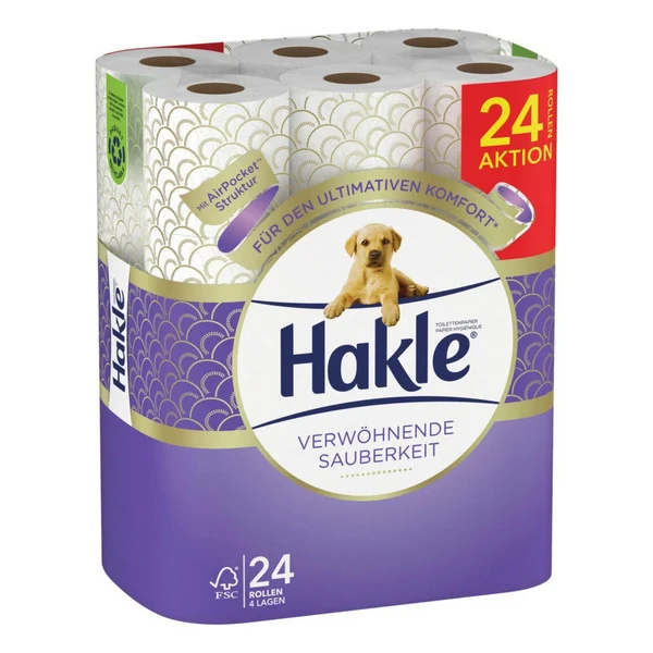 HAKLE Papier toilette Propreté Moelleuse 4 couches, 24 rouleaux