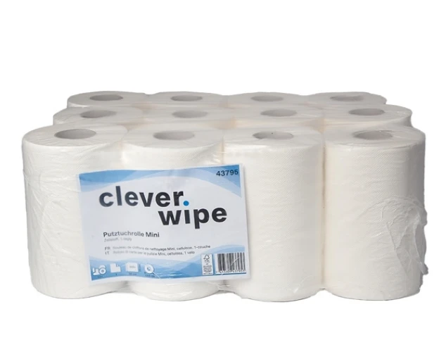 CLEVER WIPE Papier d'essuyage Mini 1 couche, 12 rouleaux