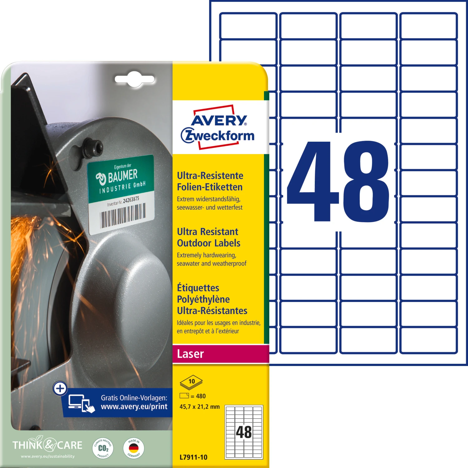 AVERY ZWECKFORM L7911-10 Etiketten, 45.7 x 21.2 mm, 10 Blatt
