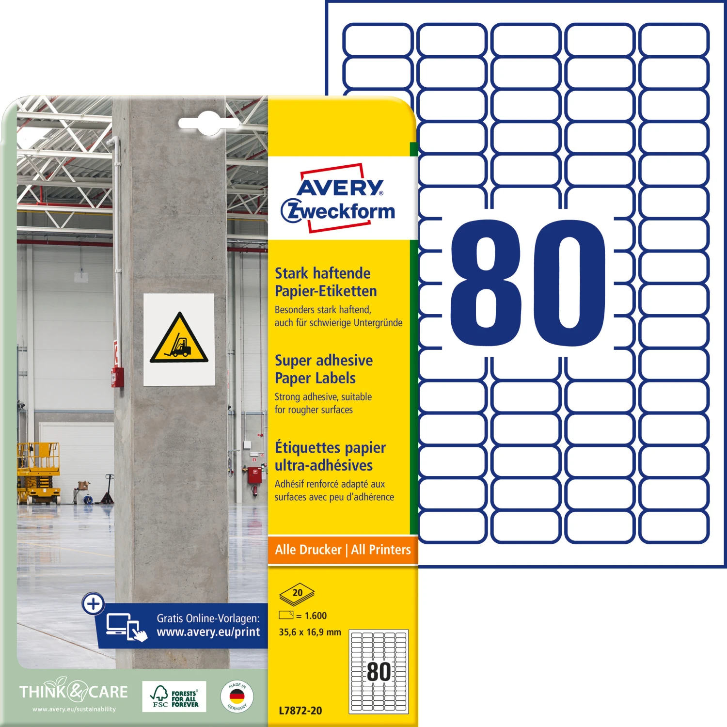 AVERY ZWECKFORM L7872-20 Etiketten 35.6 x 16.9 mm, 20 Blatt
