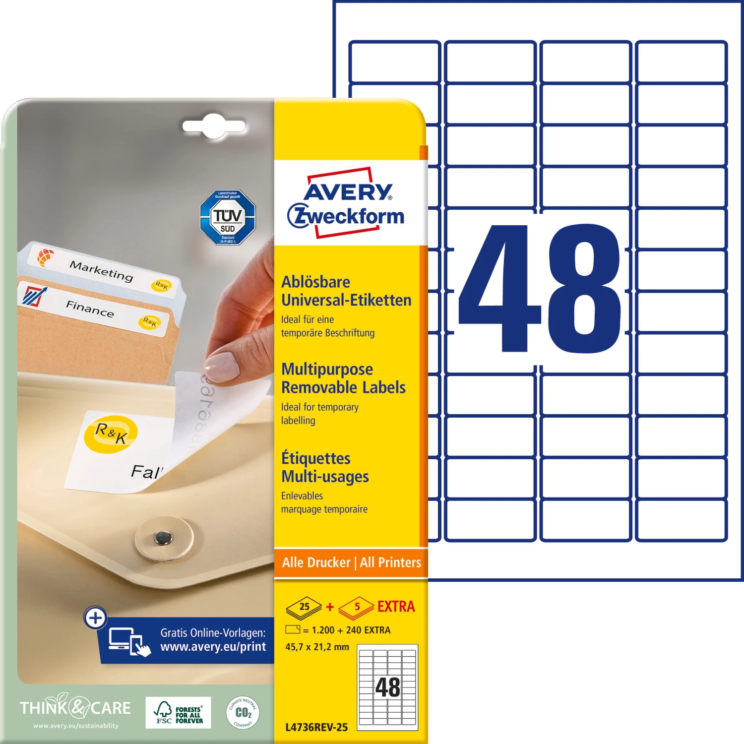 AVERY ZWECKFORM L473REV-25 Étiquettes 45.7 x 21.2 mm
