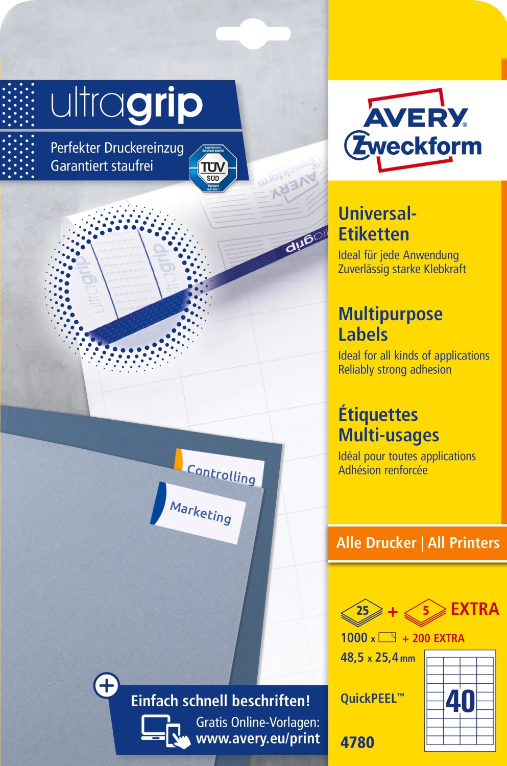 AVERY ZWECKFORM 4780 Etiketten, 48.5 x 25.4 mm, 25 + 5 Blatt