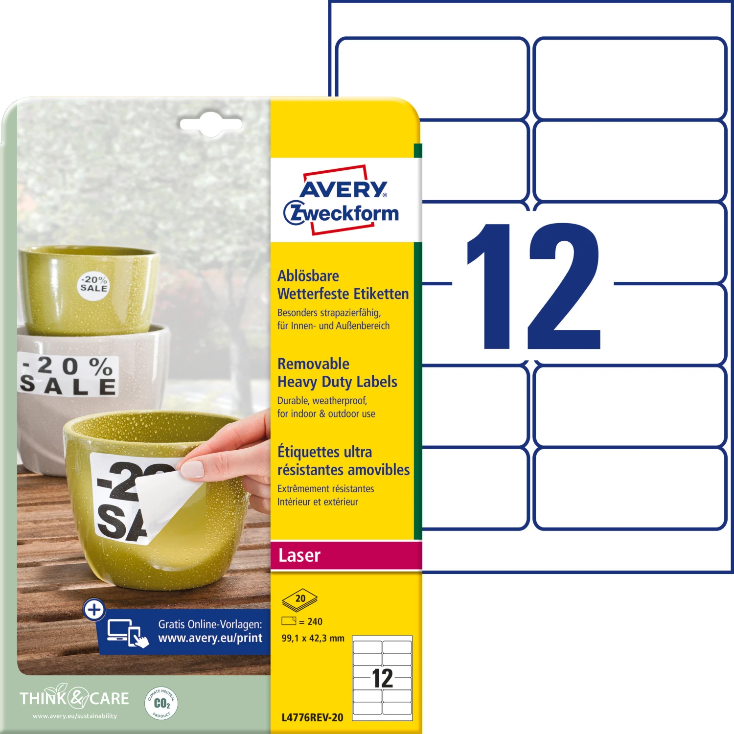 AVERY ZWECKFORM L4776REV-20 Etiketten, 99.1 x 42.3 mm, 20 Blatt