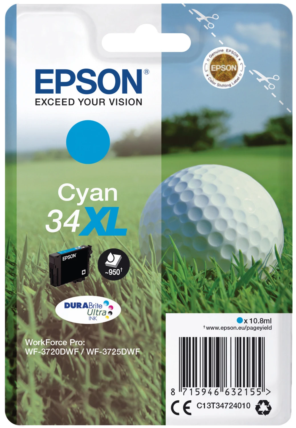 Epson Cartouche d'encre XL cyan T347240 WF-3720/3725DWF 950 pages