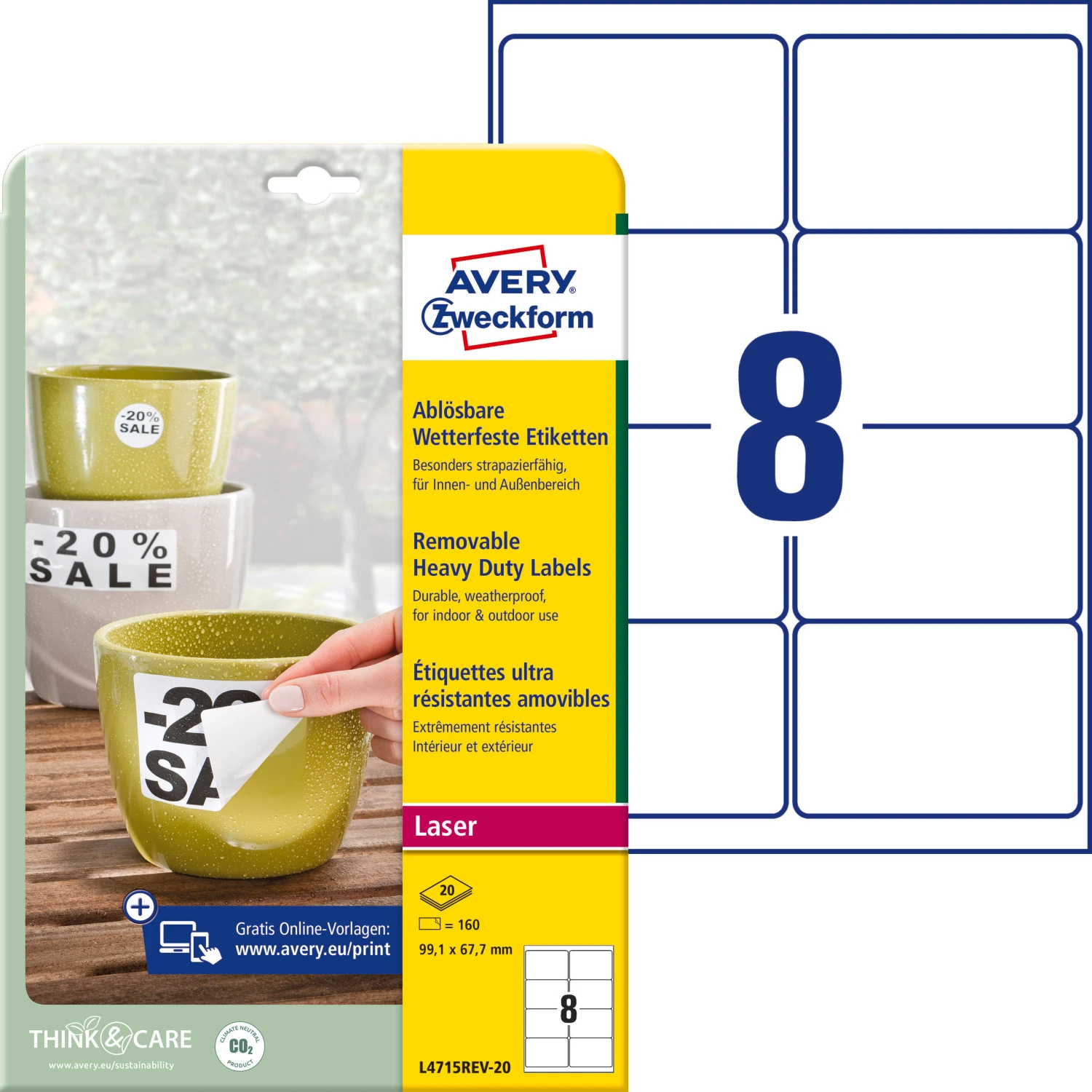 AVERY ZWECKFORM L4715REV-20  Etiketten, 99.1 x 67.7 mm, 20 Blatt