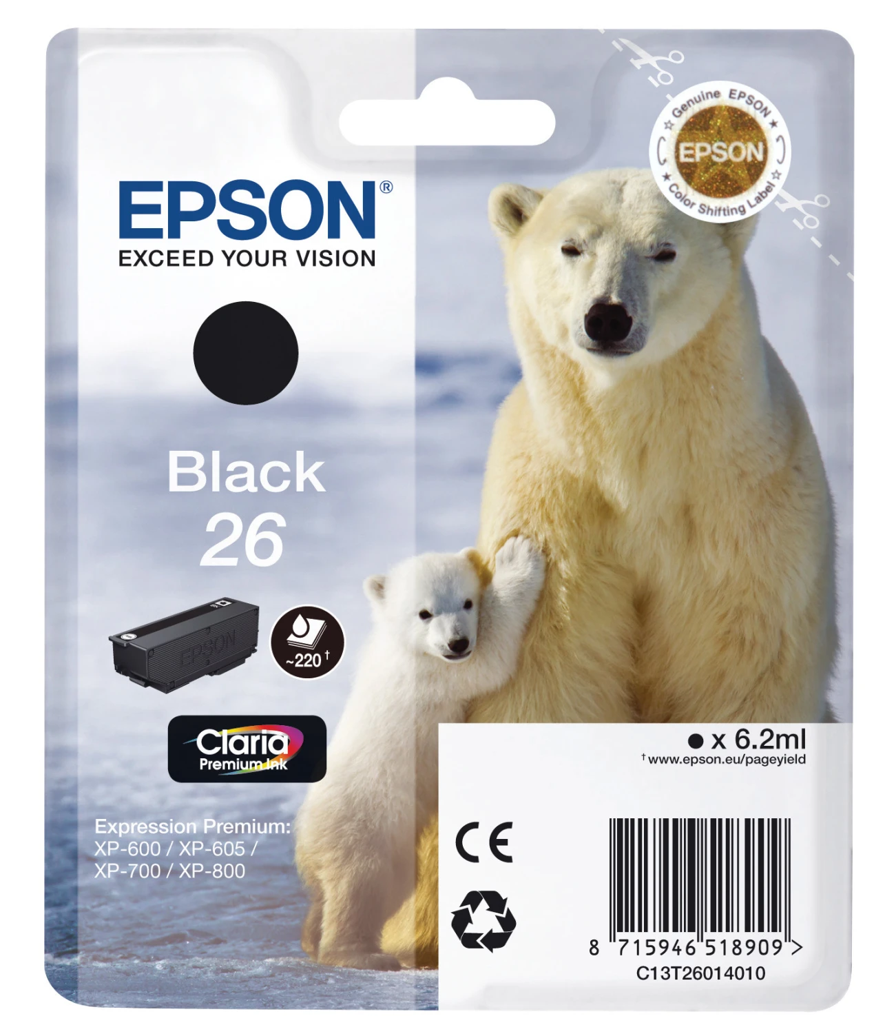 Epson Cartouche d'encre noir (C13T26014010, T2601)