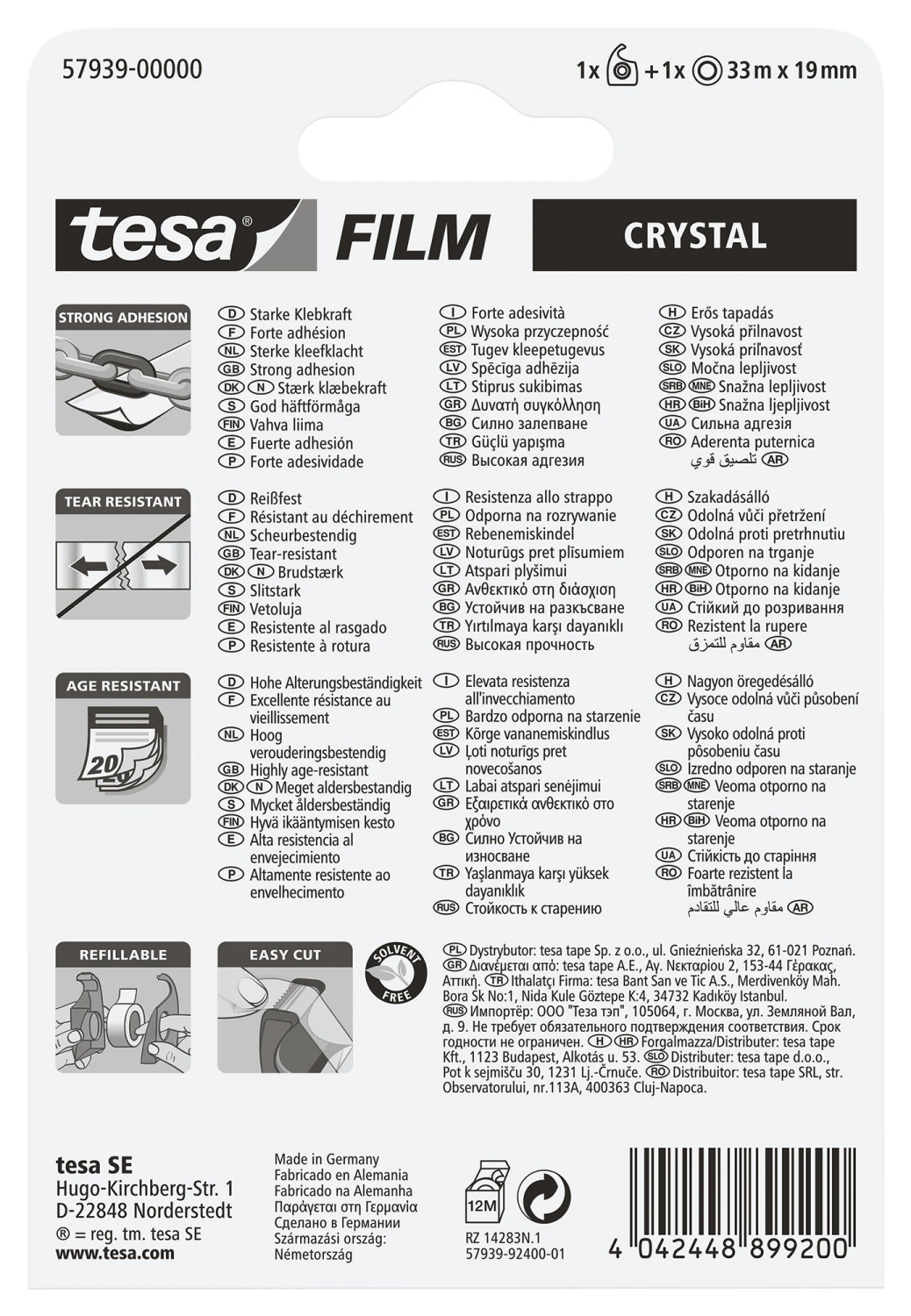 TESA Crystal Tape 19 mm x 33 m + distributeur