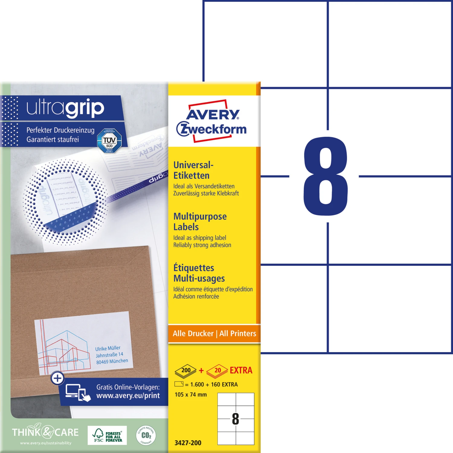 AVERY ZWECKFORM 3427-200 Étiquettes, 105 x74 mm, 200 + 20 feuilles