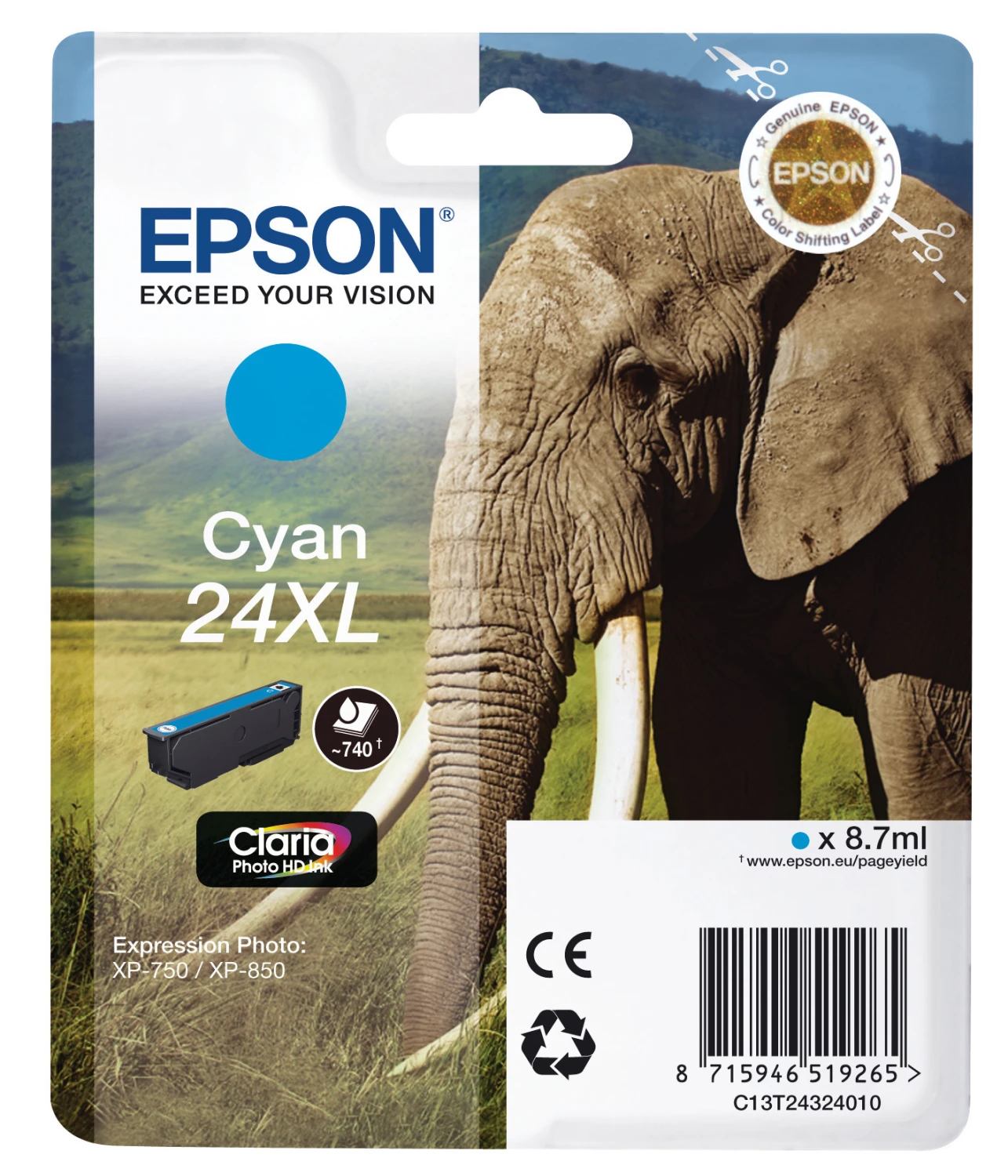 Epson Cartouche d'encre cyan haute-capacité (C13T24324010, T2432)