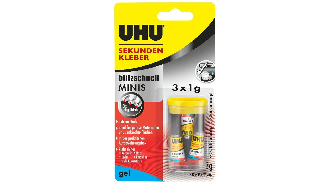UHU Colle instanée super rapide Minis Gel 3 x 1g