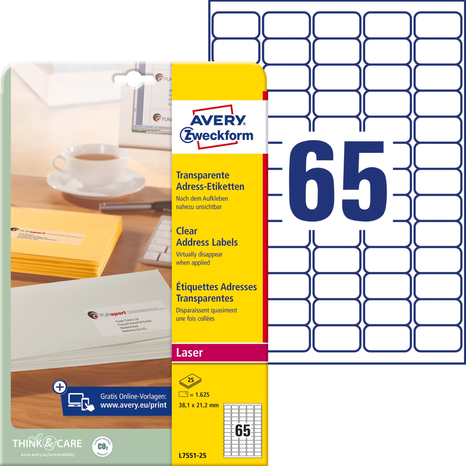 AVERY Zweckform L7551-25 Étiquettes 38 x 21.2 mm