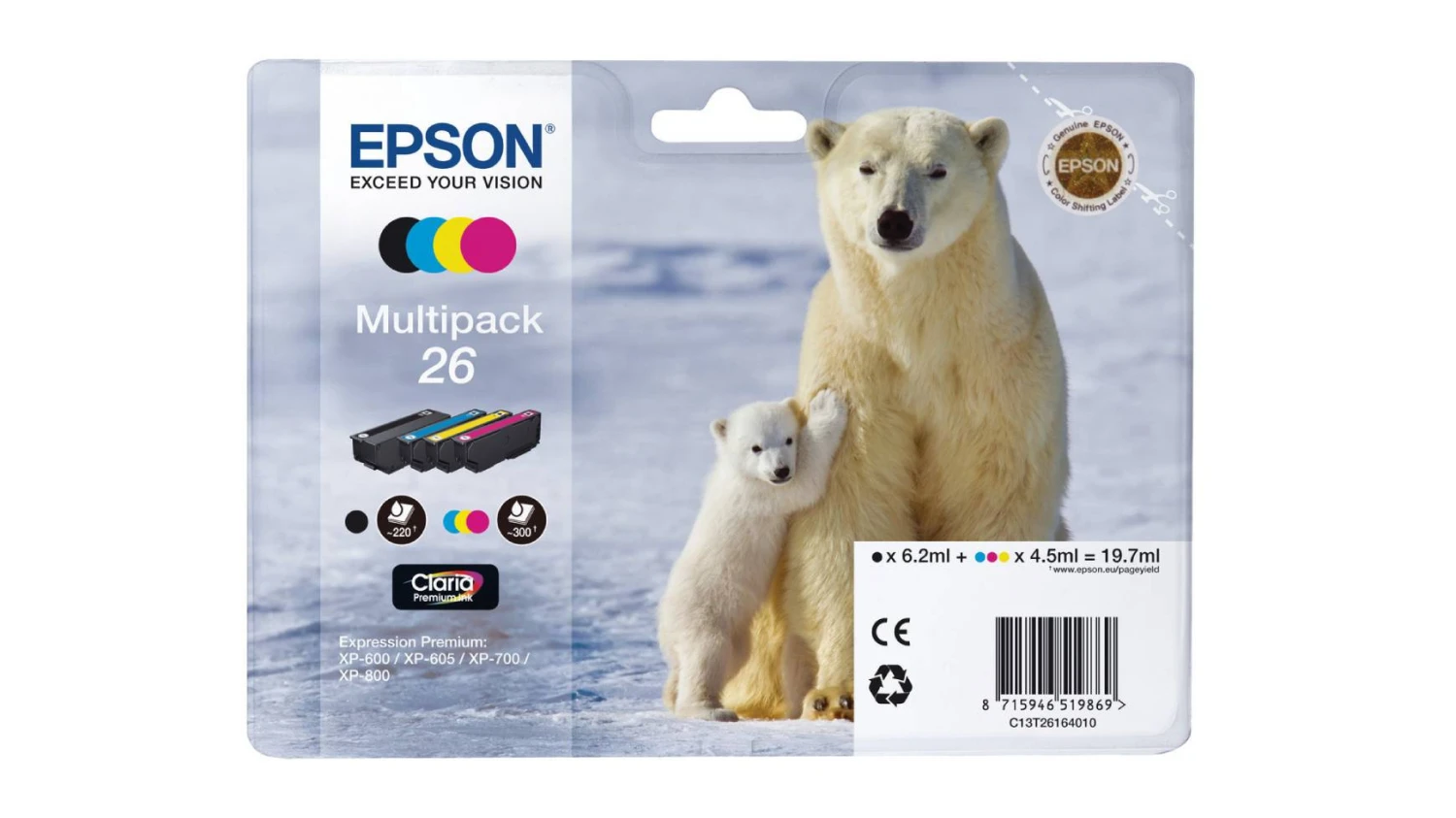 Epson Cartouche d'encre jaune cyan magenta noir (C13T26164010, T2616)
