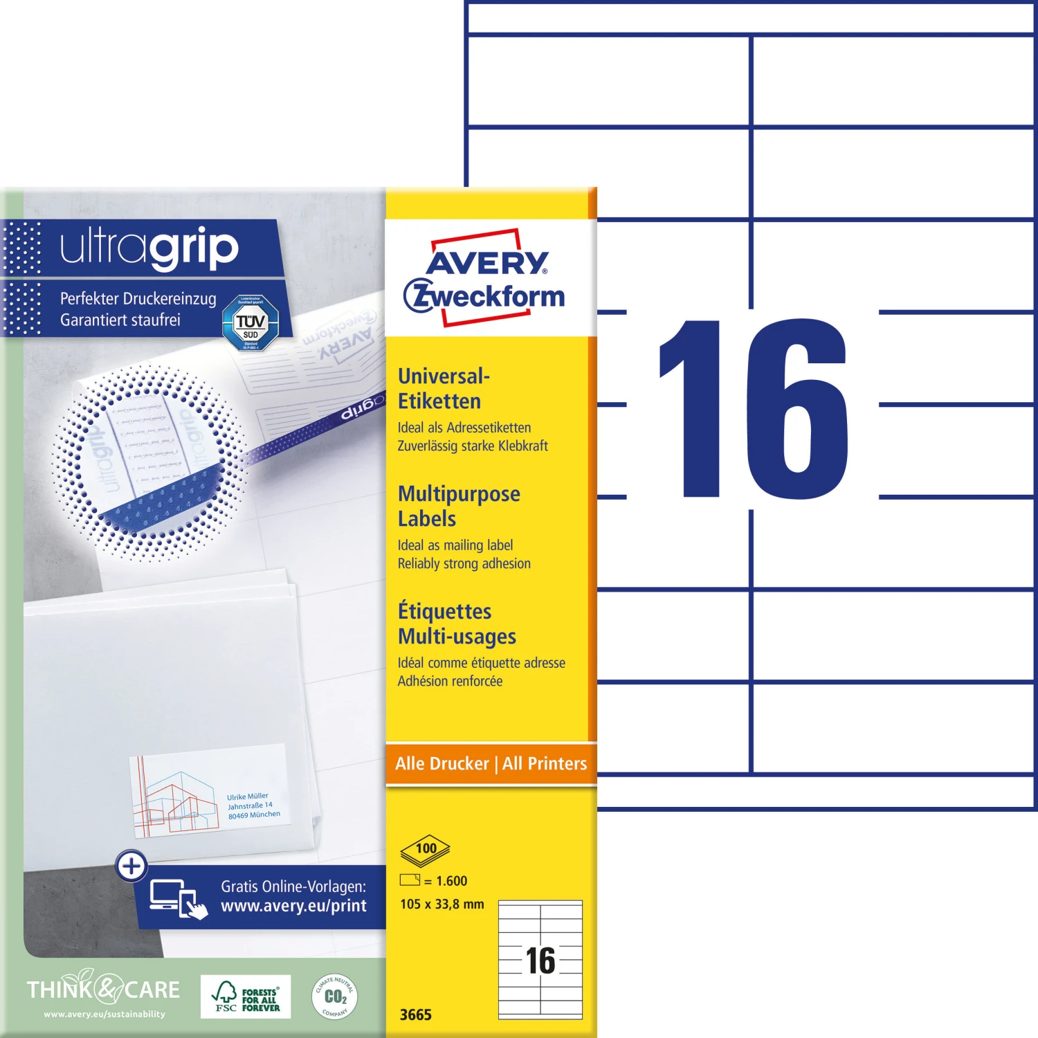 AVERY ZWECKFORM Etiketten, 105 × 33.8 mm, 100 Blatt