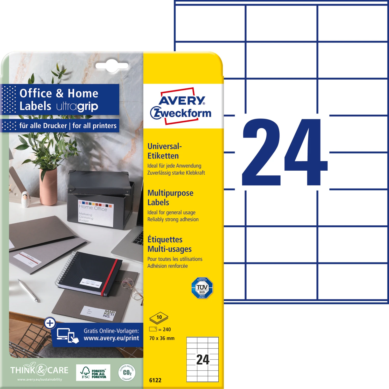 AVERY ZWECKFORM 6122 Etiketten, 70 x 36 mm, 10 Blatt