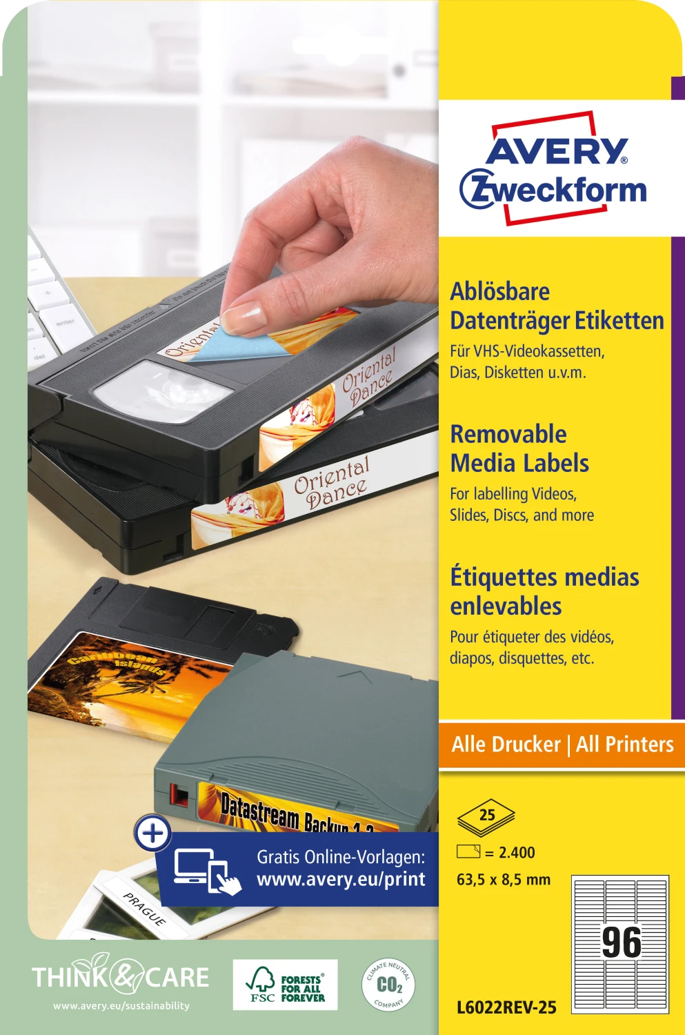 AVERY ZWECKFORM L6022REV-25 Datenträger-Etiketten, 63.5 x 8.5 mm, 25 Blatt