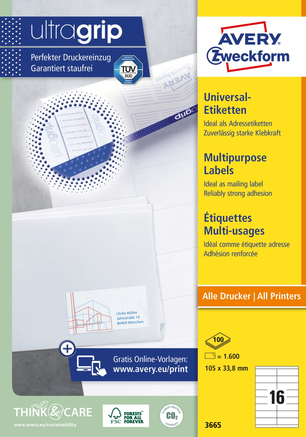 AVERY ZWECKFORM Etiketten, 105 × 33.8 mm, 100 Blatt