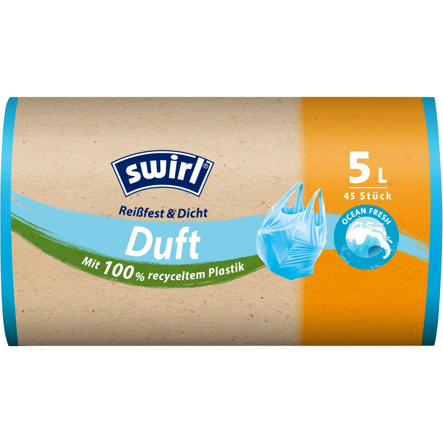 SWIRL Sacs poubelle parfumés Océan 5 L, 45 pièces