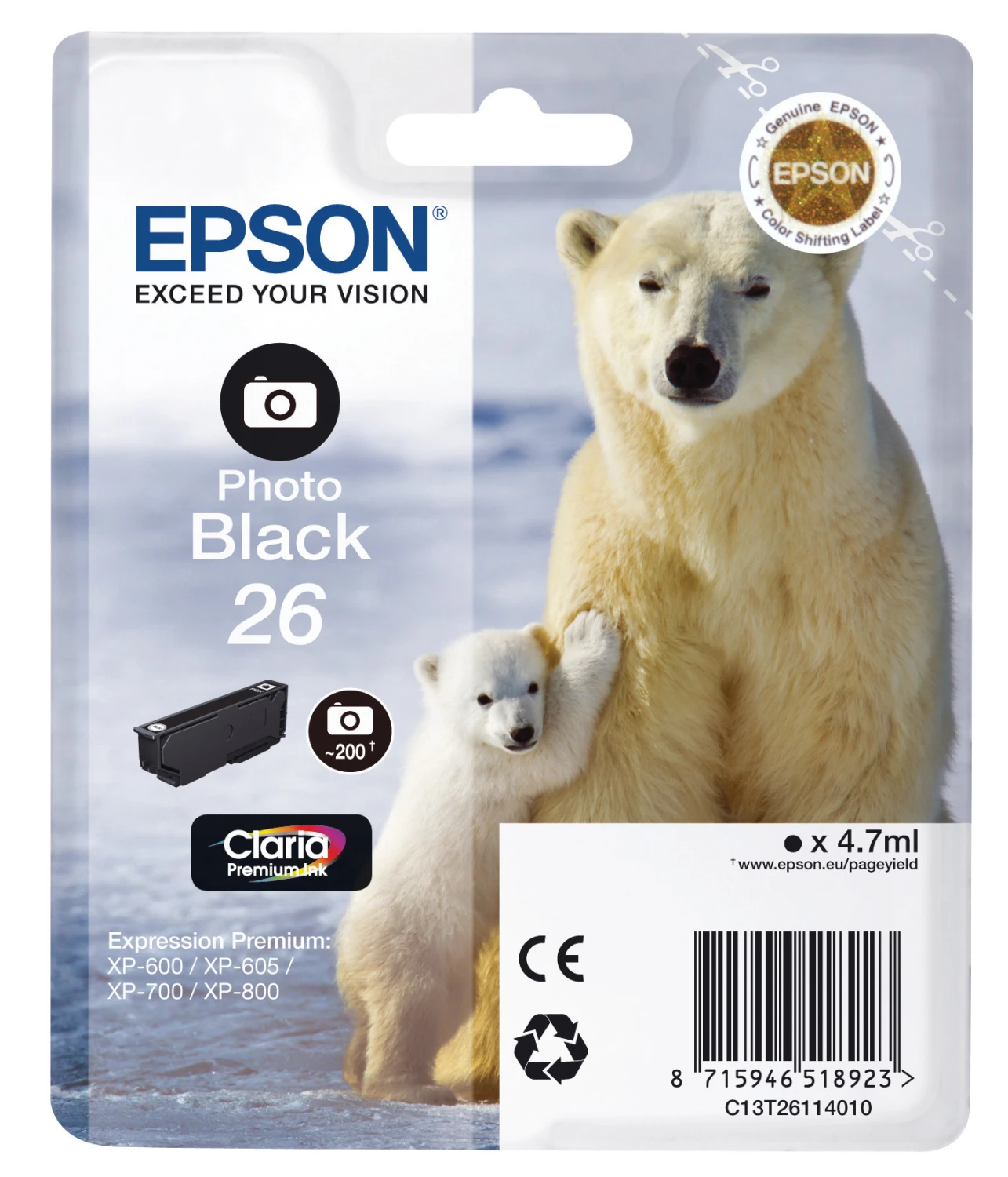 Epson Cartouche d'encre photo noir (C13T26114010, T2611)