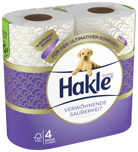 HAKLE Papier toilette Propreté Moelleuse 4 couches, 4 rouleaux