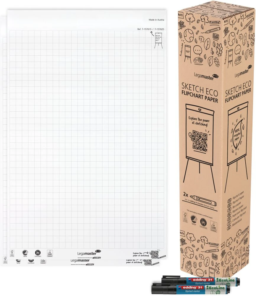 Legamaster SKETCH ECO, bloc de papier quadrillé (à carreaux), 2 blocs