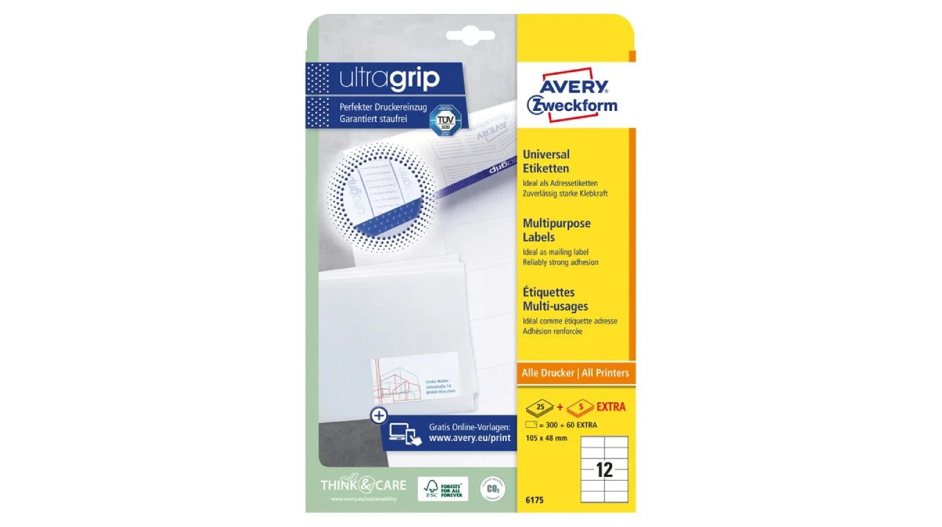 AVERY ZWECKFORM 6175 Étiquettes 10.5 x 48 mm, 30 feuilles