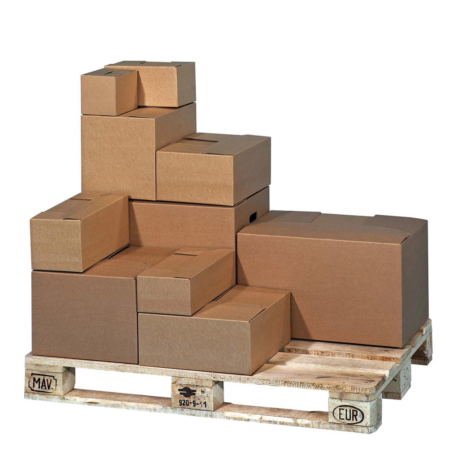 Cartons standard Euro-Modul, 1 cannelure, 384 x 284 x 284 mm, rainure supplémentaire à 225 mm, paquet de 10 pièces