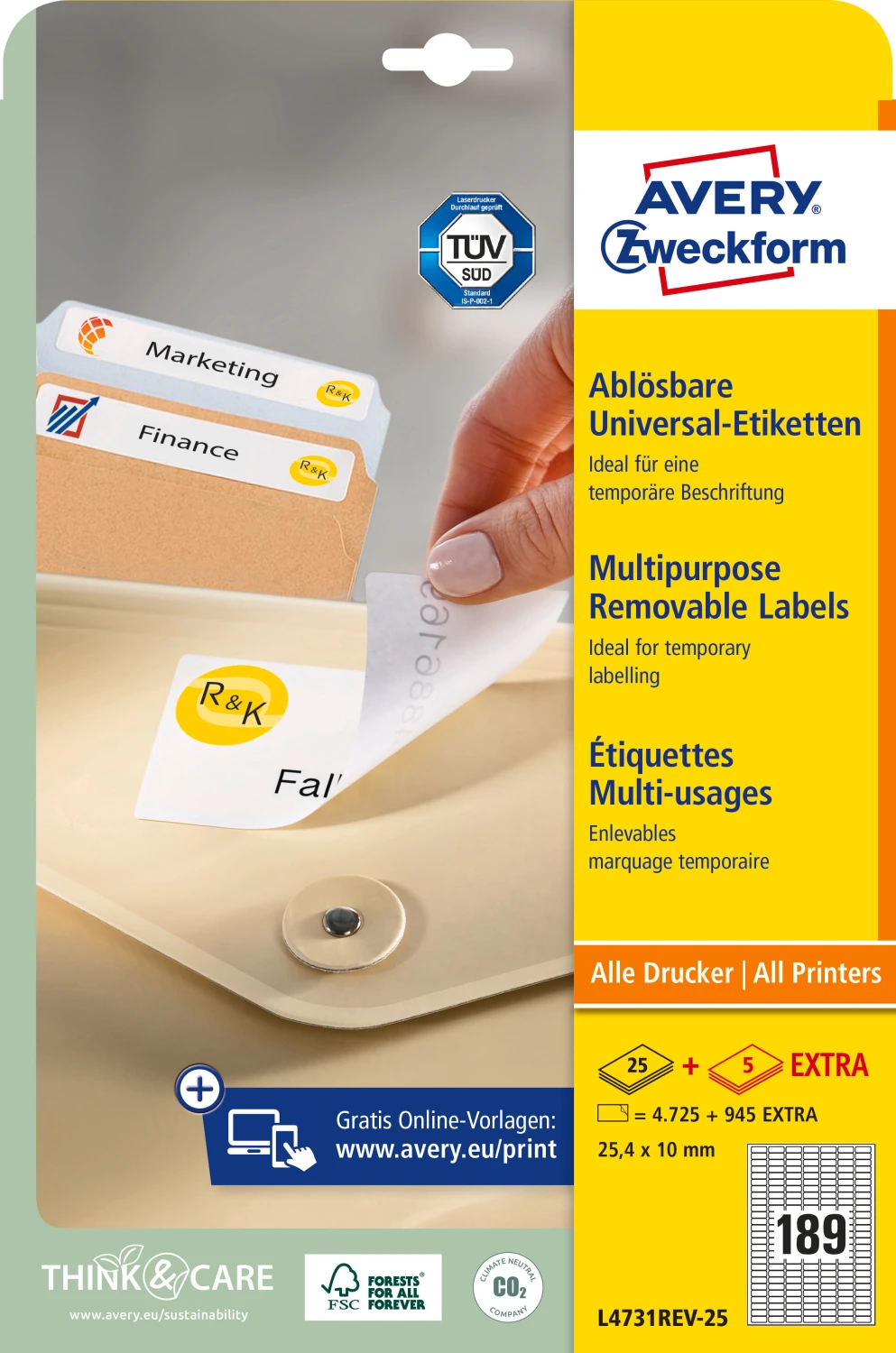 AVERY ZWECKFORM L4731REV-25 Étiquettes, 25.4 x 10 mm, 25 + 5 feuilles