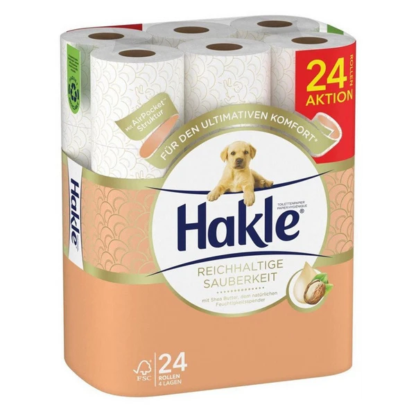 HAKLE Papier toilette Propreté Généreuse 4 couches, 24 rouleaux