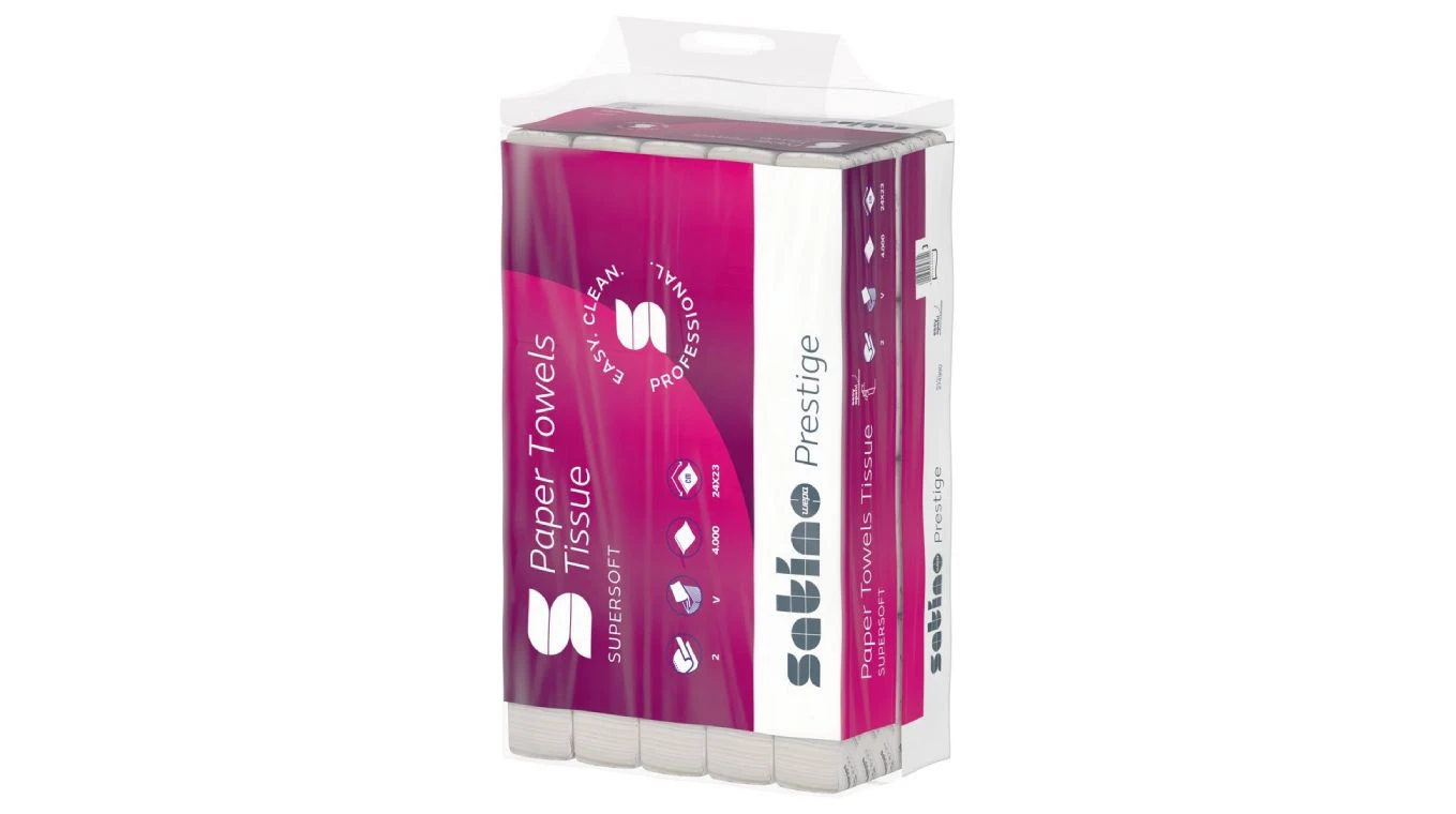 SATINO Essuie-mains en papier Prestige pliage V, 2 couches, blanc
