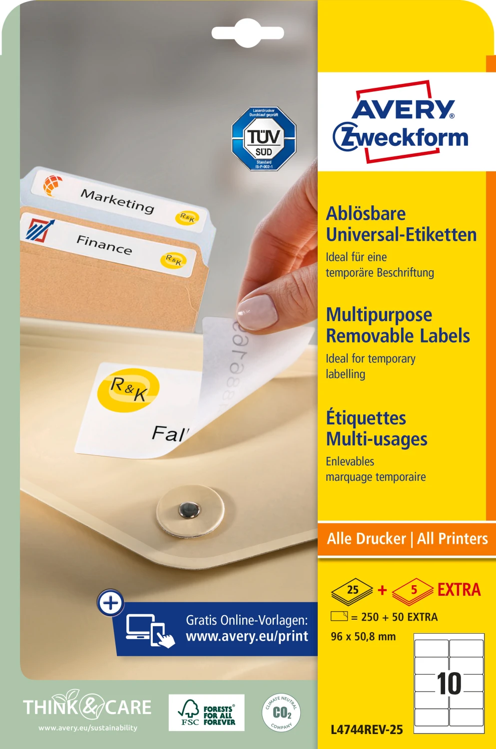 AVERY ZWECKFORM L4744REV-25 Etiketten, 96 x 50.8 mm, 25 + 5 Blatt