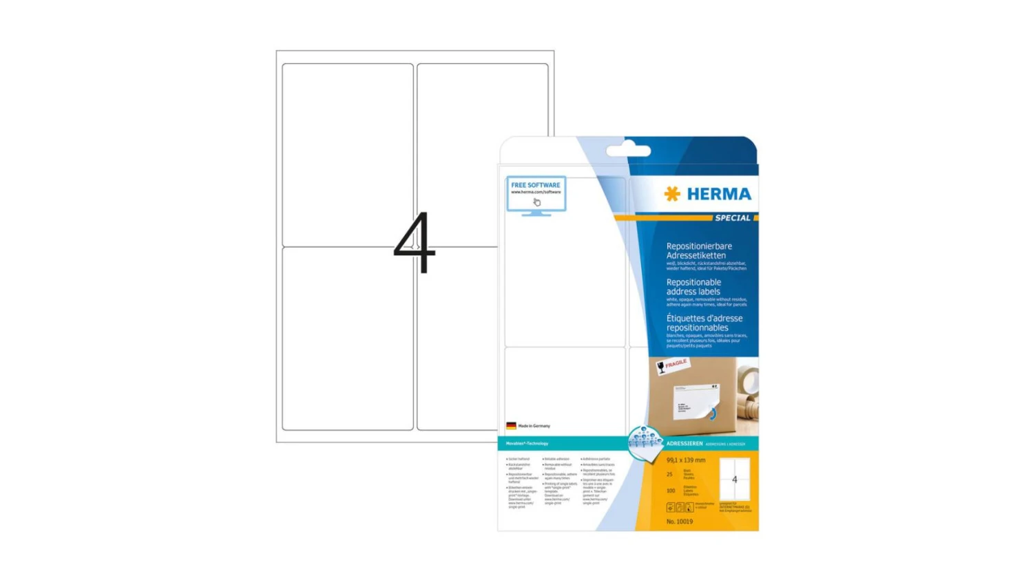 HERMA 10019 Étiquettes d'addresse 99.1 x 139 mm, 25 feuilles