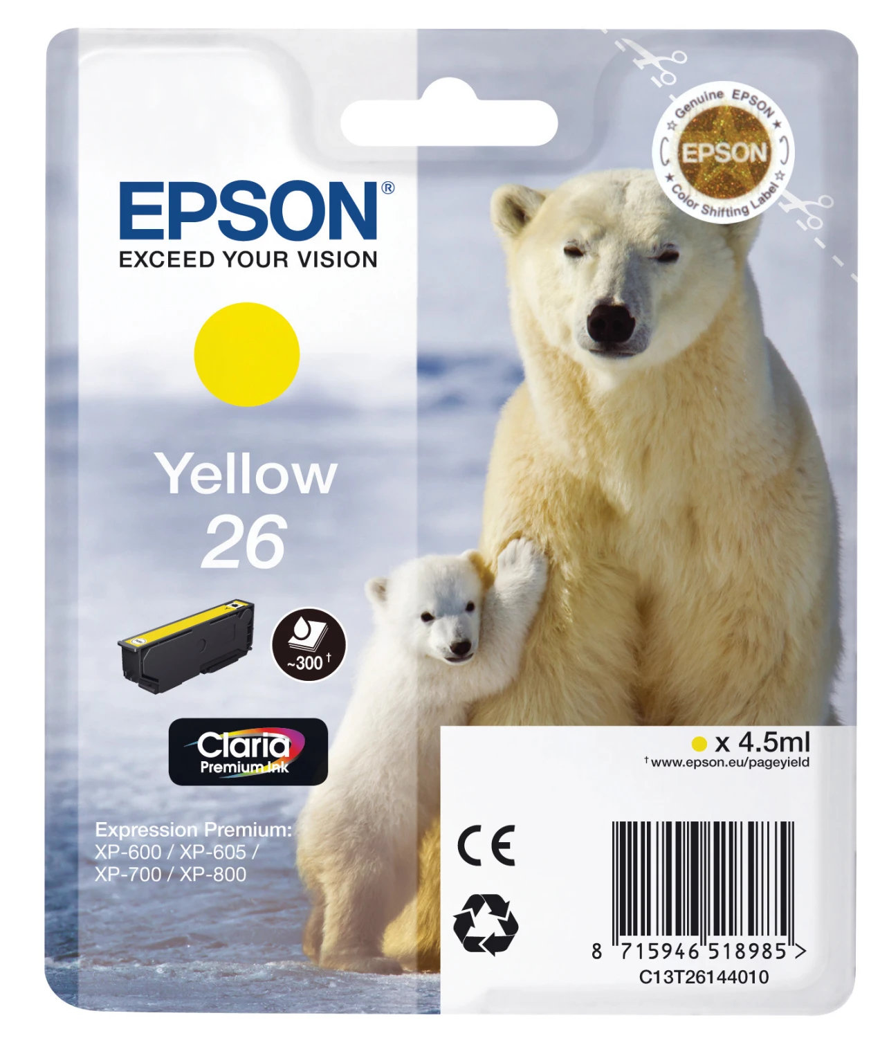 Epson cartouche d'encre jaune (C13T26144010, T2614)