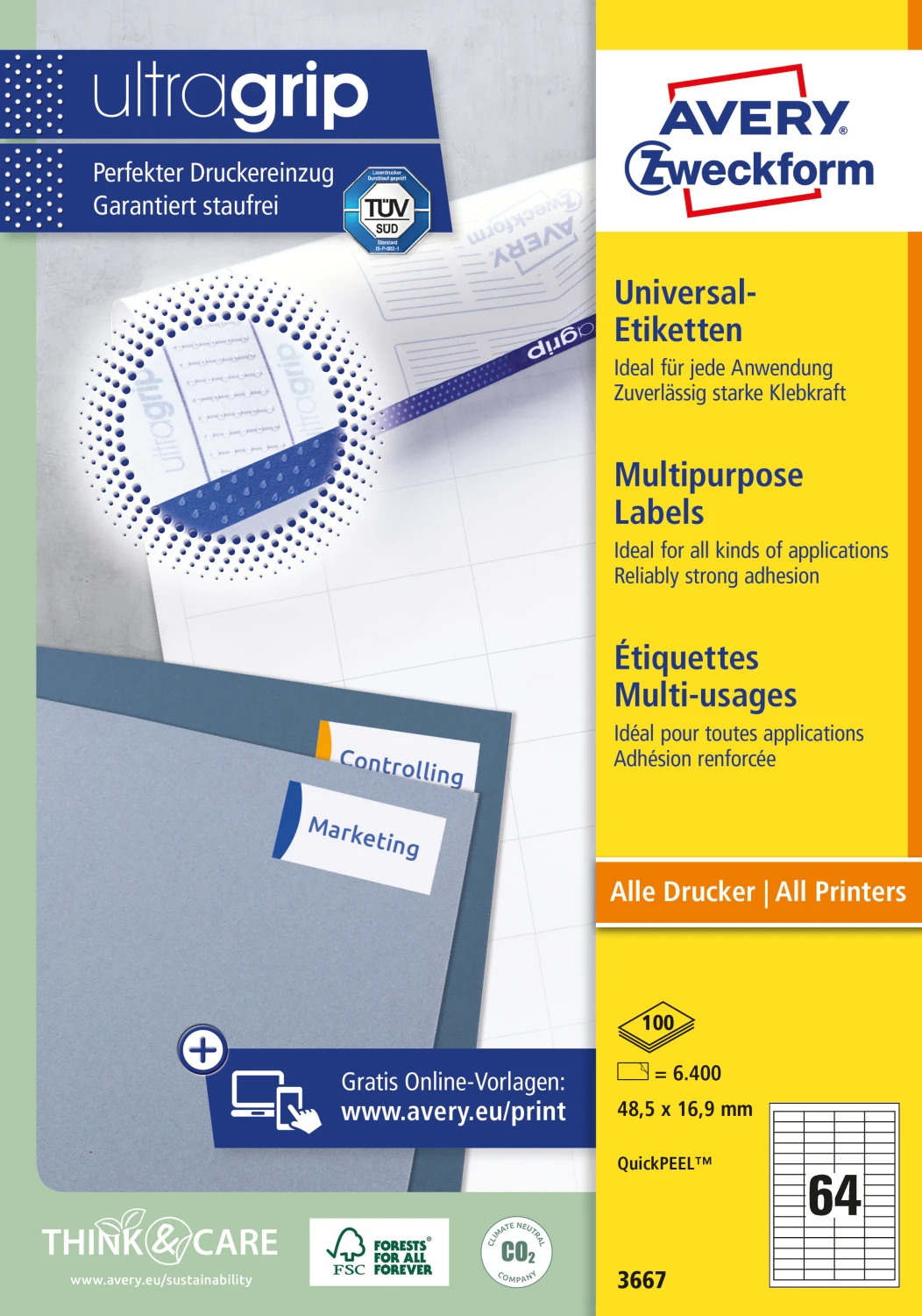 AVERY ZWECKFORM 3667 Etiketten, 48.5 x 16.9 mm, 100 Blatt