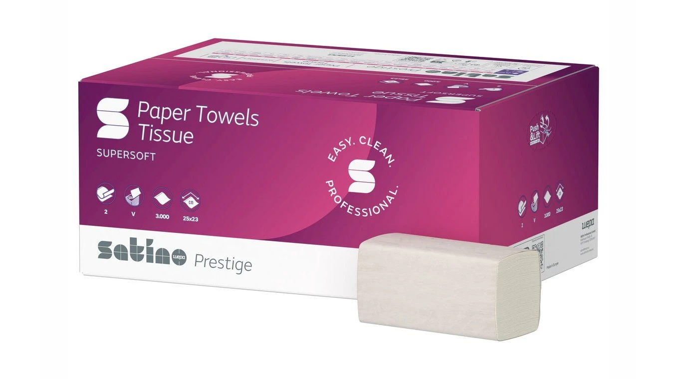 SATINO Essuie-mains en papier Prestige pilage V, 2 couches, blanc
