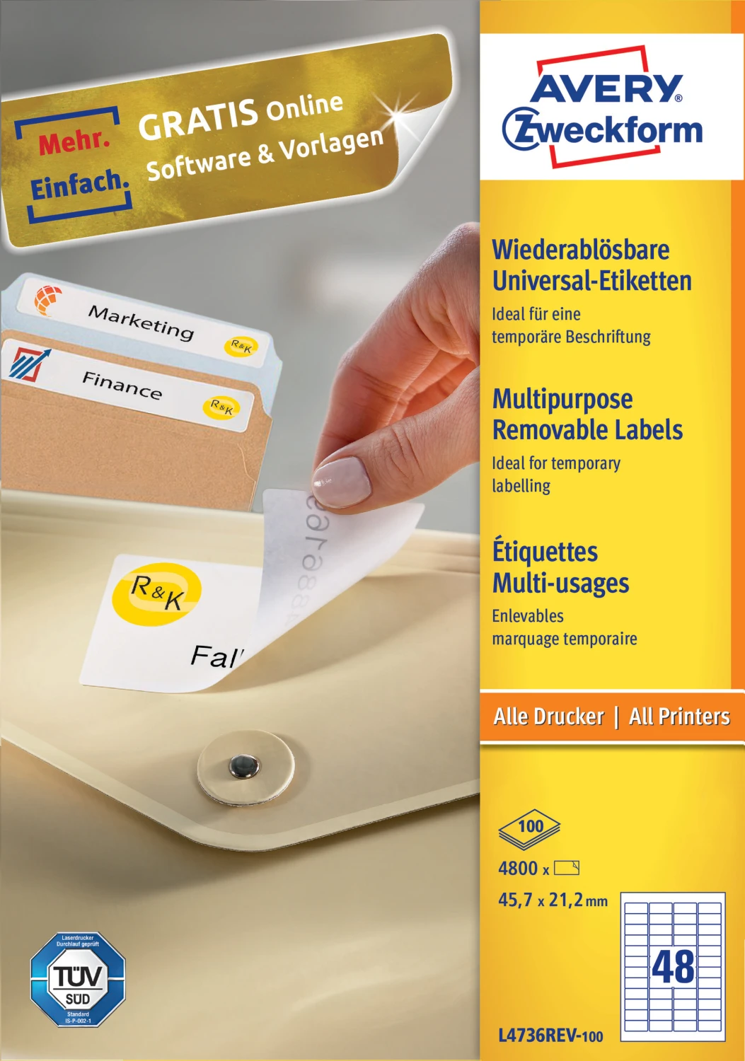 AVERY ZWECKFORM L4736REV-100 Etiketten, 45.7 x 21.2 mm,