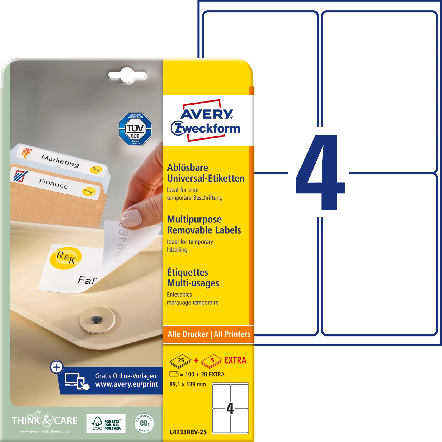 AVERY ZWECKFORM L4733REV-25 Etiketten, 99.1 x 139 mm, 25 + 5 Blatt