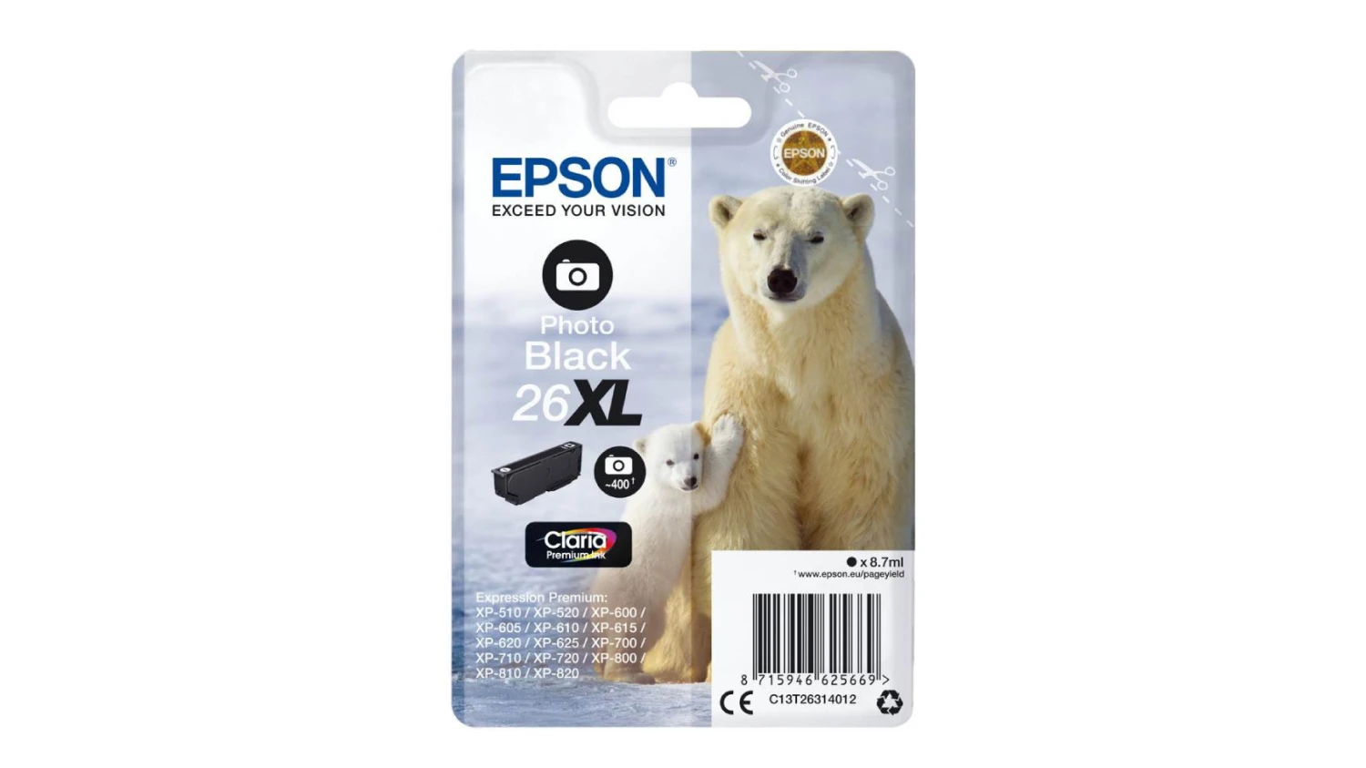 Epson Cartouche d'encre Photo noir haute-capacité (C13T26314010, T2631)