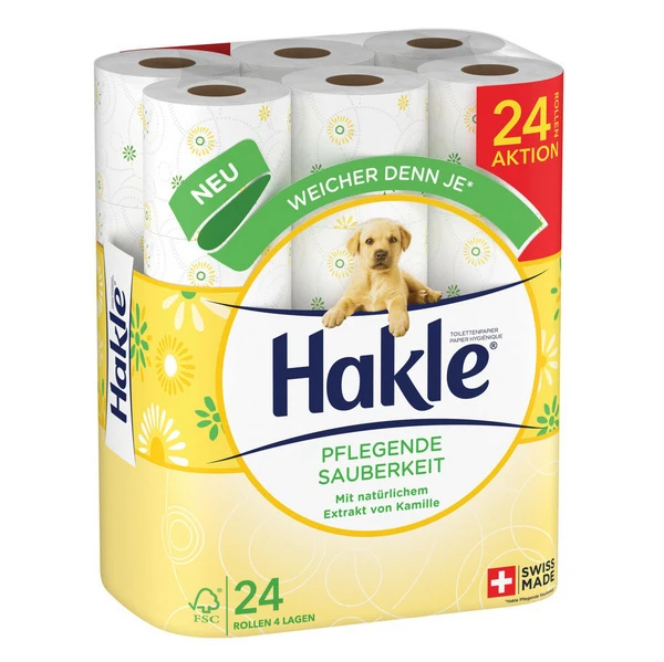 HAKLE Papier toilette Propreté Traitante 4 couches, 24 rouleaux