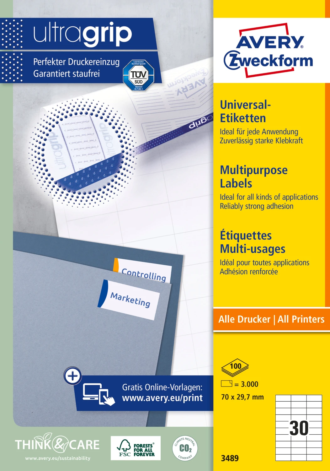 AVERY ZWECKFORM 3489 Étiquettes, 70 x 29.7 mm, 100 feuilles