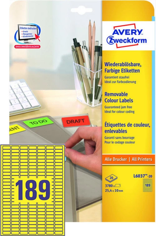 AVERY ZWECKFORM L6037-20 Etiketten, 25.4 x 10 mm, 20 Blatt