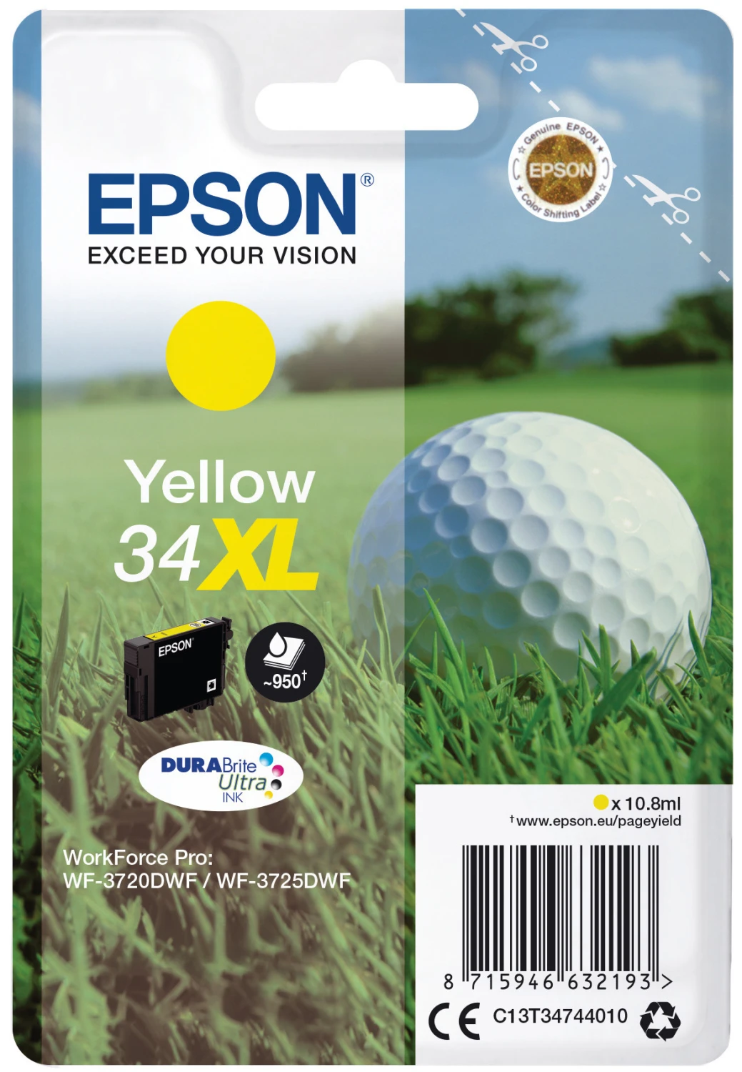 Epson Cartouche d'encre XL jaune T347440 WF-3720/3725DWF 950 pages