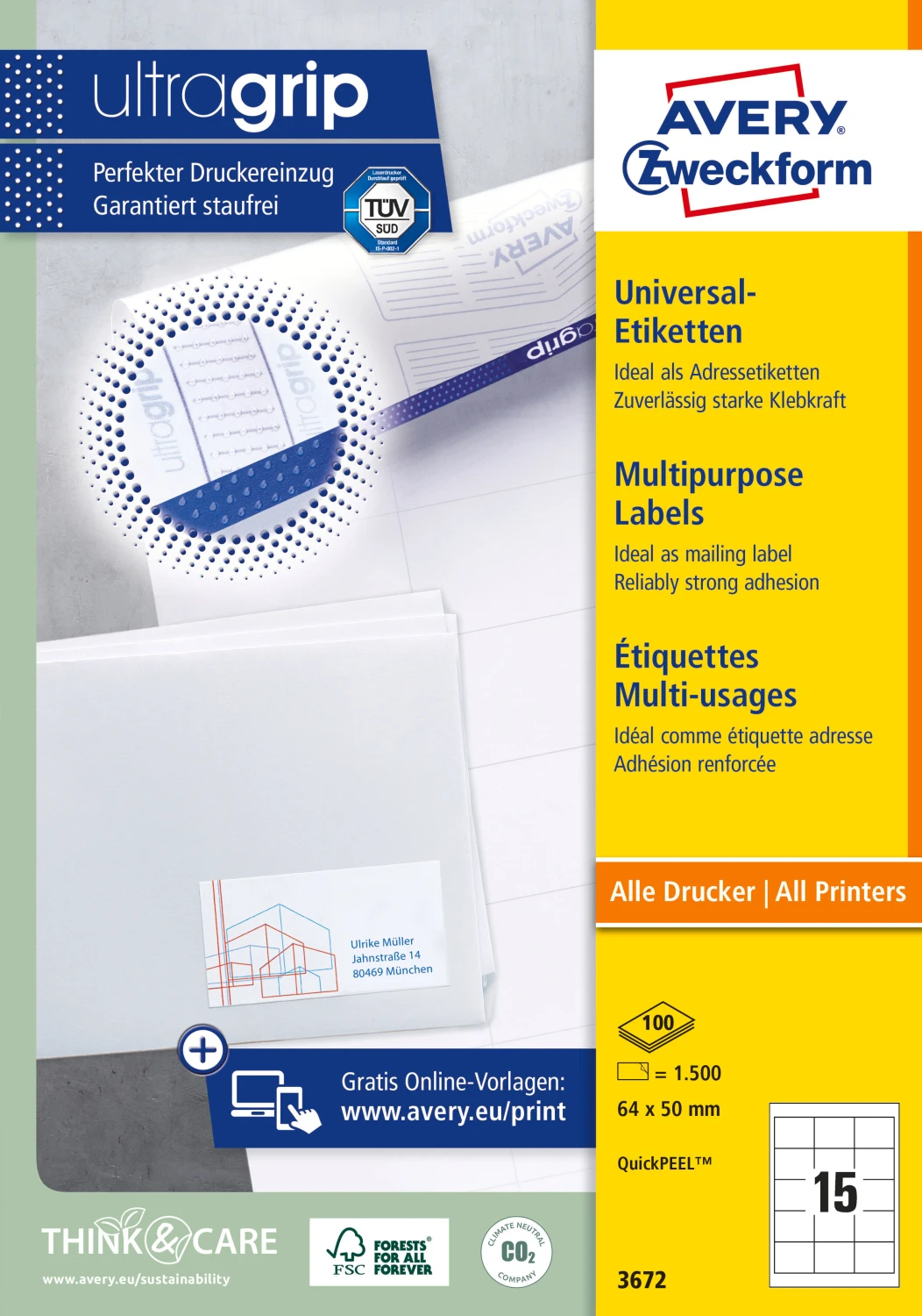 AVERY ZWECKFORM 3672 Étiquettes, 64 x 50 mm, 100 feuilles