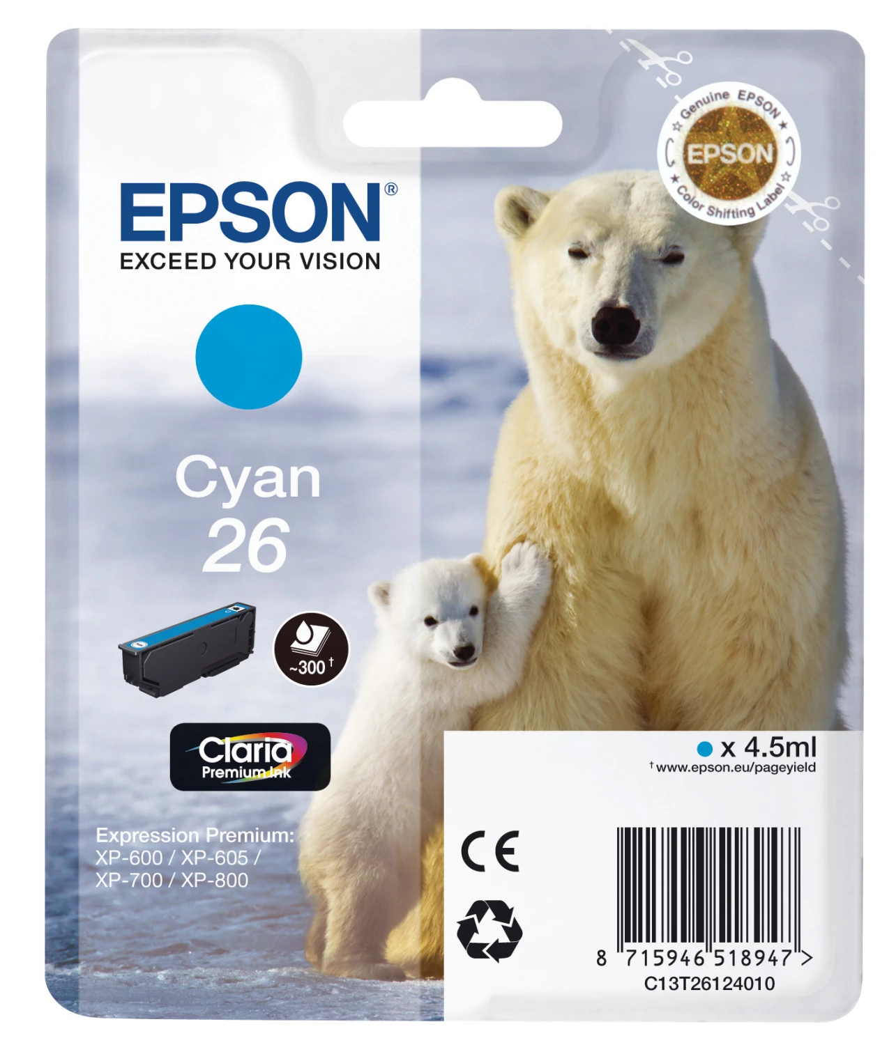 Epson Cartouche d'encre cyan (C13T26124010, T2612)