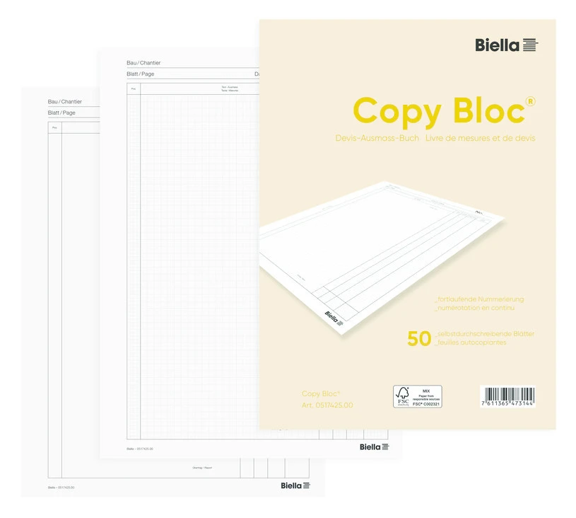 BIELLA Devis Ausmassbuch-Buch Copy-Bloc A4, 50 Blatt