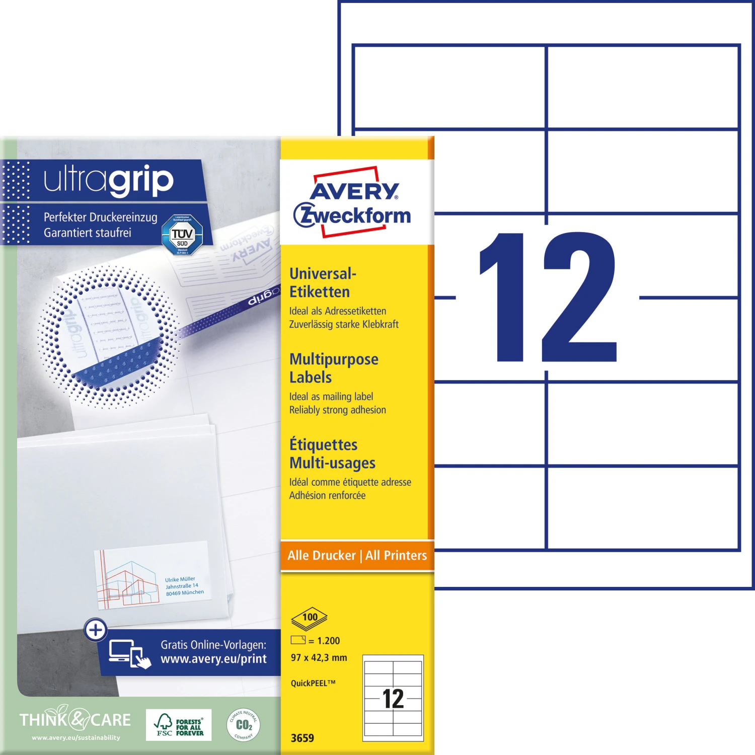 AVERY ZWECKFORM 3659 Étiquettes, 97 x 42.3 mm, 100 feuilles