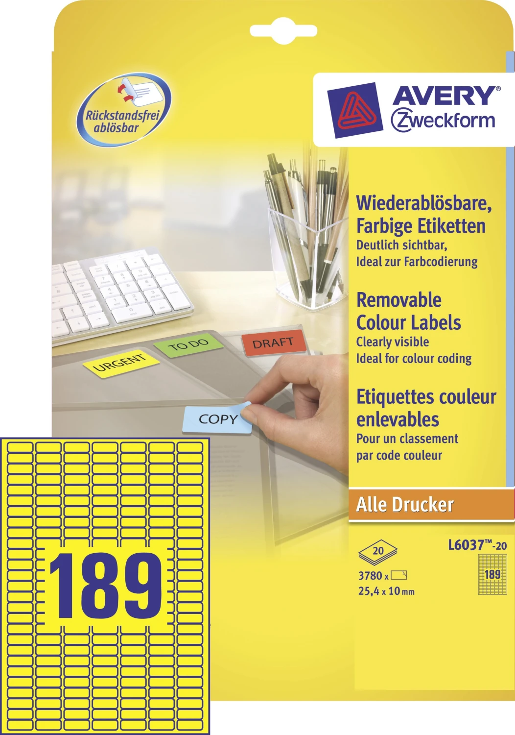 AVERY ZWECKFORM L6037-20 Etiketten, 25.4 x 10 mm, 20 Blatt