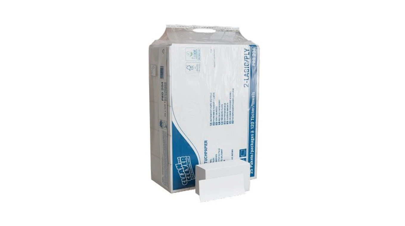 CLEAN AND CLEVER Essuie-mains en papier Pro 204 pliage W, 2 couches, blanc