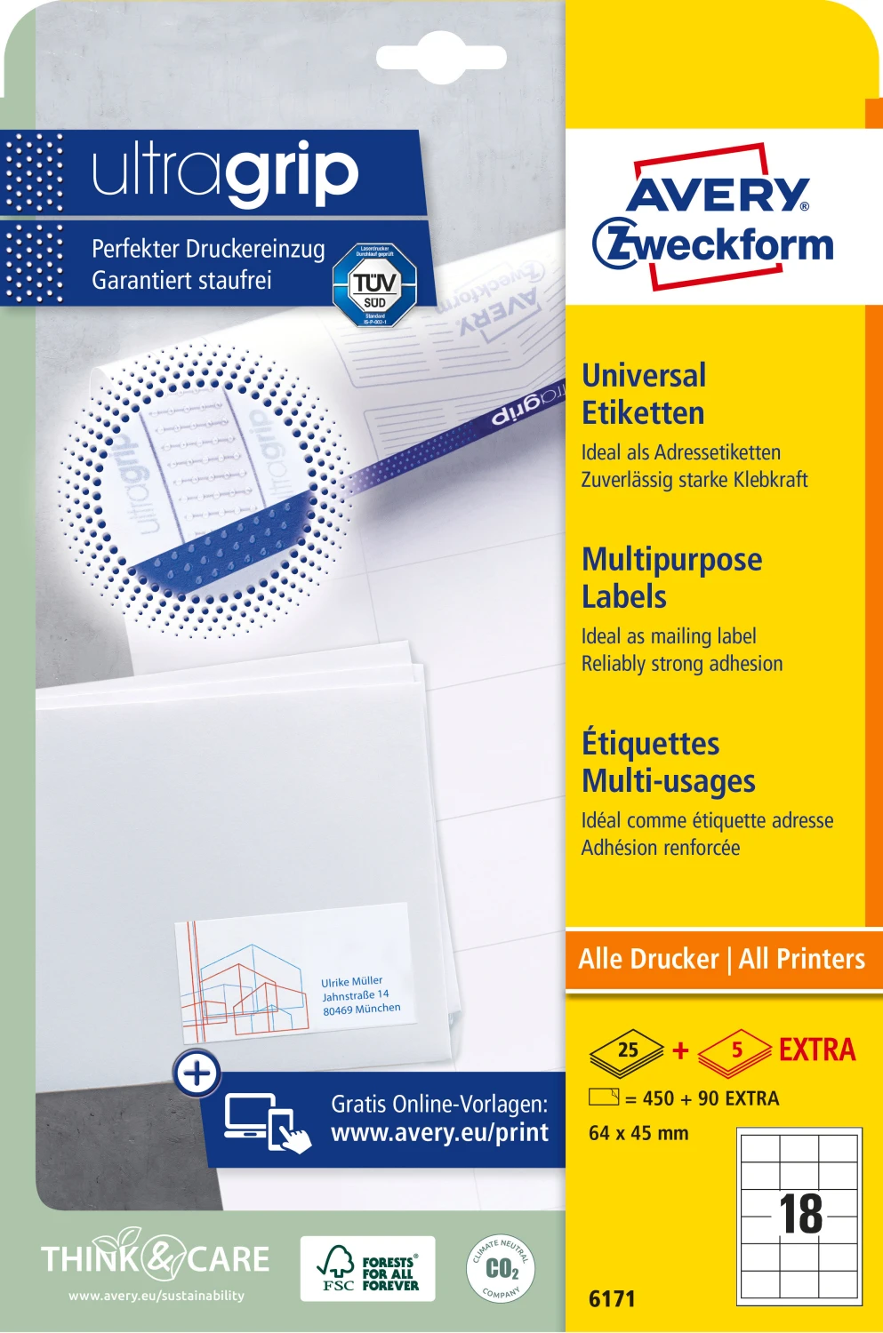 AVERY ZWECKFORM 6171 Etiketten, 64 x 45 mm, 25 Blatt