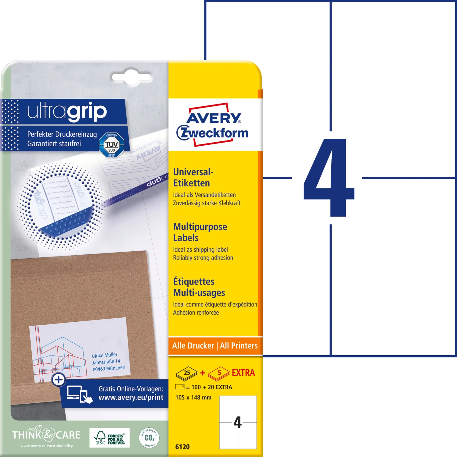 AVERY ZWECKFORM 6120 Etiketten, 105 x 148 mm, 25 + 5 Blatt