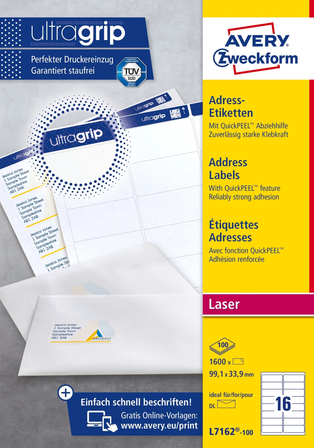 AVERY ZWECKFORM L7162-100 Étiquettes, 99.1 x 33.9 mm, 100 feuilles